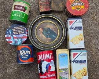 Vintage Food Containers and Tin Frame