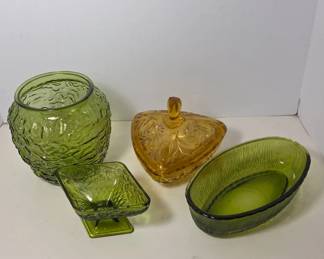 Green and Amber Glass Decorative Pieces