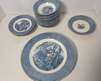 Currier and Ives Blue Dinnerware Plates