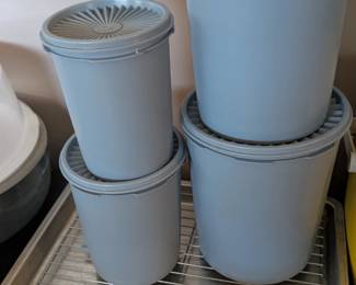 Vintage set of Blue Tupperware canisters