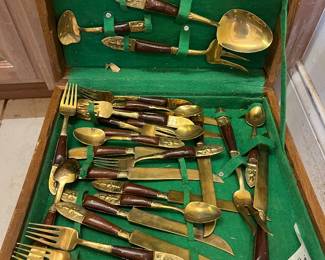 vintage Thailand Siam metalware flatware set