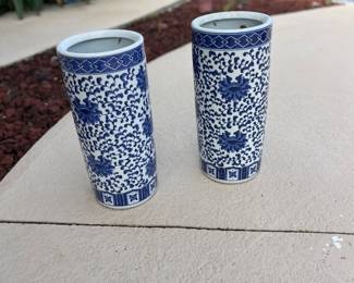 Blue and white ceramic umbrella pots