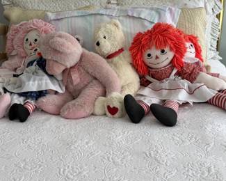 Teddy bears, raggedy ann, pink, hand made and red