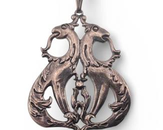 Antique sterling double dragon pendant necklace