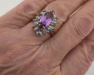 10kt diamond, topaz, amethyst ring