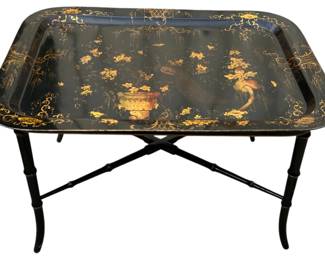 Toleware cocktail table with custom made bamboo base