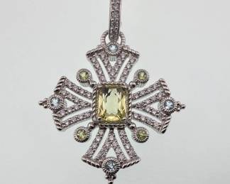 Sterling Judith Ripka diamond, topaz, citrine pendant