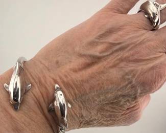 Sterling Kabana dolphin bracelet, ring set