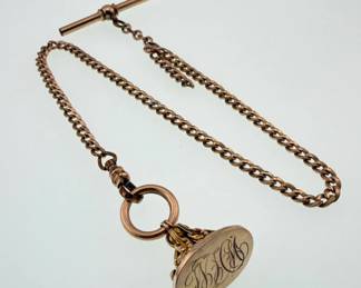 Gold filled antique watch chain, fob