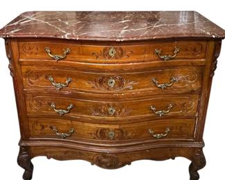 Marble top walnut Victorian Continental chest of drawers