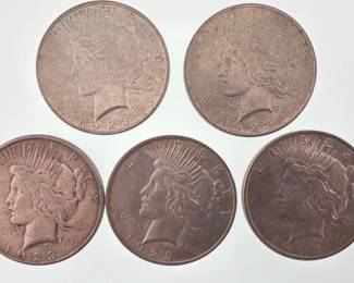 1923 Liberty silver dollar coins (5)