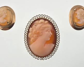 Gold filled cameo earrings, pin/pendant