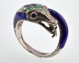 Antique sterling enamel snake ring