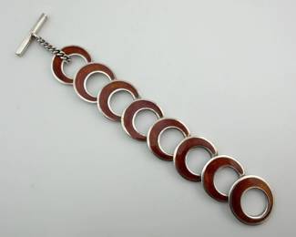 Scandinavian silver and orange enamel bracelet