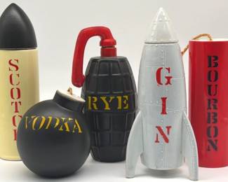 Rare set of 5 Davar novelty liquor decanters