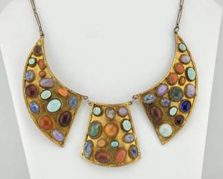 Sterling gold wash Egyptian bib necklace