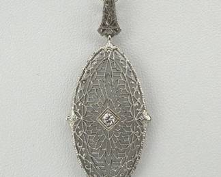 14kt white gold, platinum diamond filigree pendant necklace