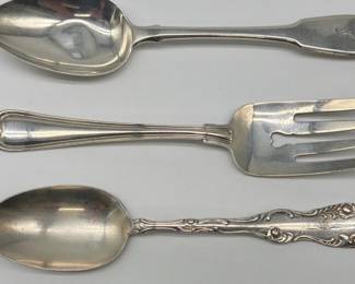 Sterling serving spoons, fork