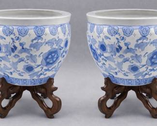  Pair Chinese fish bowls with stands; sold 2x the money
