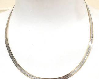 14K White  Yellow Gold Herringbone Necklace