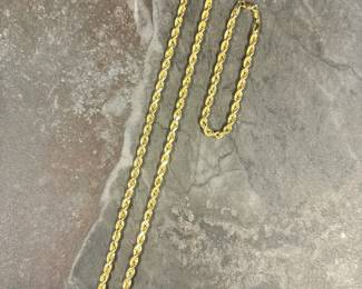 Rope Chain 14KT Gold Necklace  Bracelet