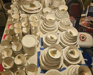 All the pfatlzgraff vintage stoneware "Heritage Christmas" edition. 250+ pieces. Plates, cups, serving platters, pitchers, you have to see it all. over 24 place settings for plates and bowls alone. She really wanted to entertain! Alas, these were never moved from storage.