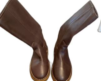 Classic Brown Leather Knee-High Boots with Contrast Stitching