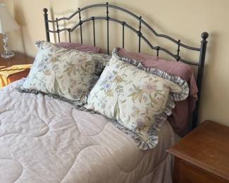 Full Bed Iron Bedframe, Mattress, and Bedding 