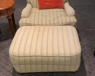 Striped Upholstered Armchair with Matching Ottoman