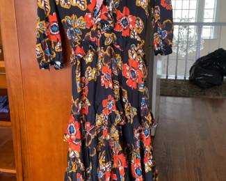 100% cotton Warm Floral Print Tiered Ruffle Midi Dress