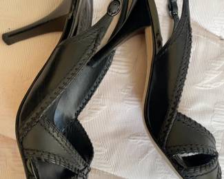 Cole Haan Black Leather Woven Slingback Sandals