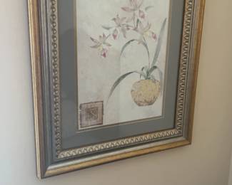 Framed Floral Watercolor Print with Ornate Gold and Silver Frame - 2 available