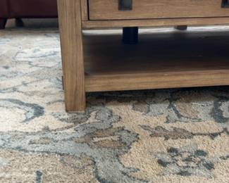 Rustic Oak Coffee Table with Glass Top and Storage Drawers