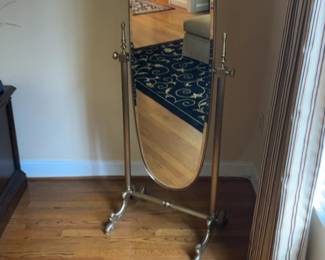 Modern Oval Silver Cheval Floor Mirror - 5’7” H