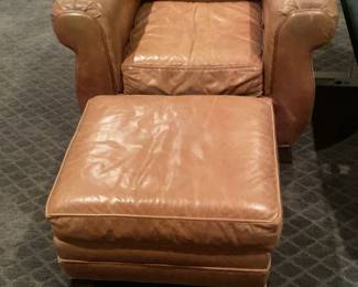 Classic Leather Armchair with Matching Ottoman