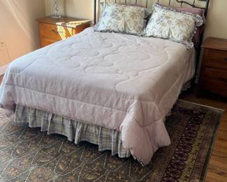 Full Bed Iron Bedframe, Mattress, and Bedding 