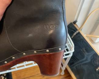 UGG Australia Black Leather Studded Clog Boots 8