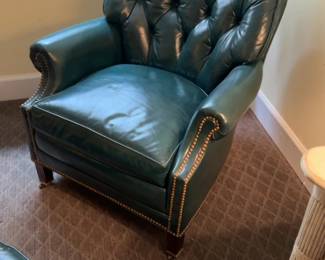 Green Chesterfield Chair and Ottoman