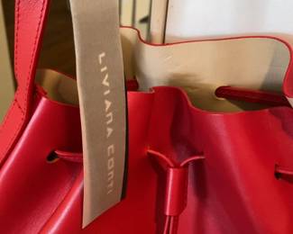 Liviana Conti Red Leather Drawstring Bucket Bag