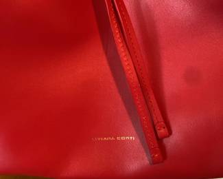 Liviana Conti Red Leather Drawstring Bucket Bag