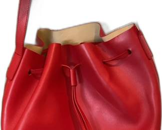 Liviana Conti Red Leather Drawstring Bucket Bag