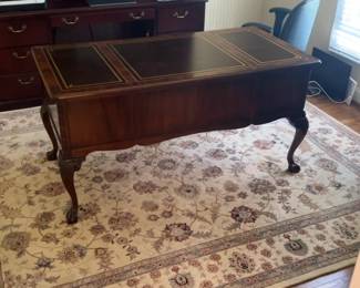 Vintage Style Mahogany Leather Top Executive Desk