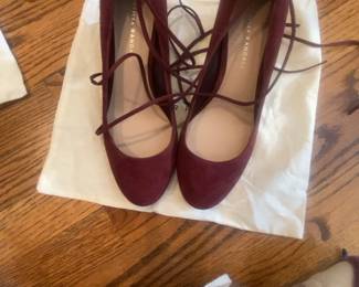 Loeffler Randall Burgundy Suede Ankle Wrap Pumps
