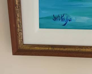 Original Julie Kelly Framed Tropical Coastal Harbor Painting