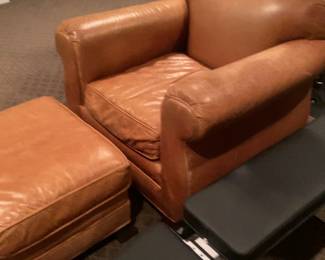 Classic Leather Armchair with Matching Ottoman
