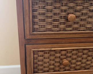 Wicker Inlay Wooden Dresser with Glass Top
