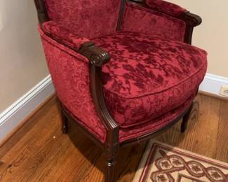 Pearson Vintage French Provincial Style Red Damask Armchair