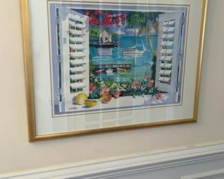 Julie Kelly Framed Tropical Coastal Watercolor Print - 30” H x 38” W