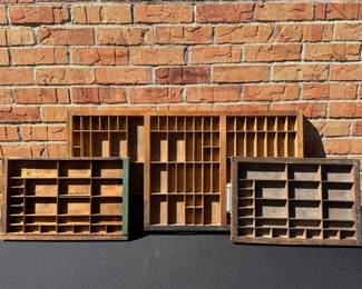 Vintage Wood Printers Type Trays / Wall Display Shelves (3)