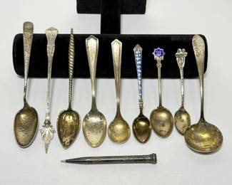 Sterling Silver Spoon Lot W/ Decorative Pieces & Pencil